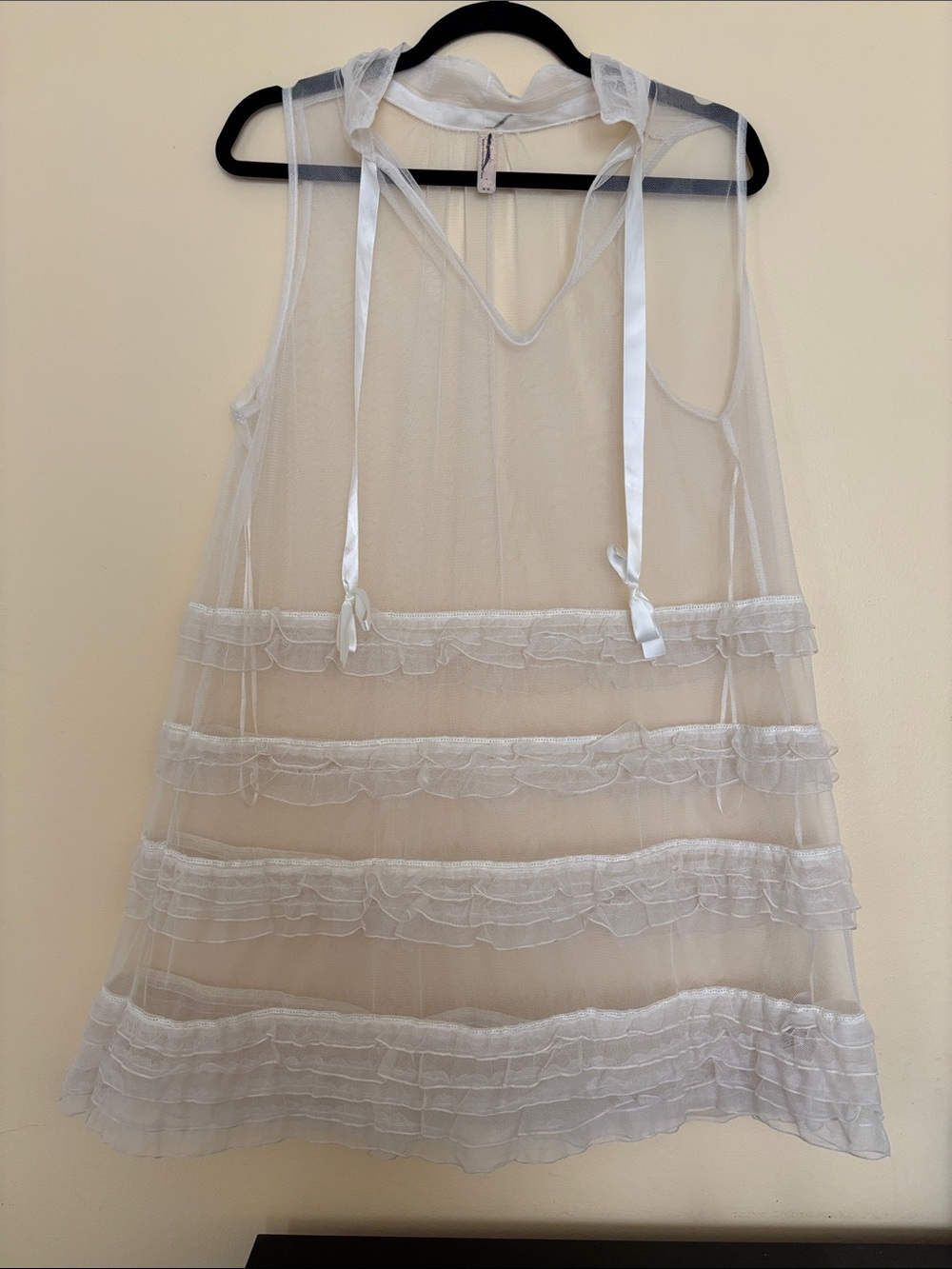 Free People Sheer Ruffled Chemise Slip - OFF White